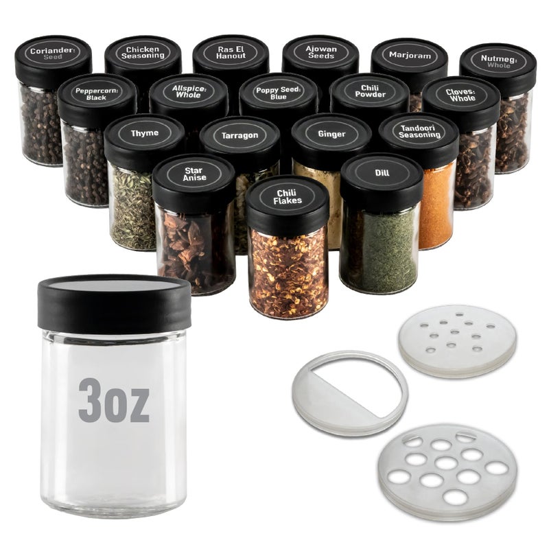AllSpice 3â€ Glass Spice Jars 3 fluid ounces- 18 pack - Image 1